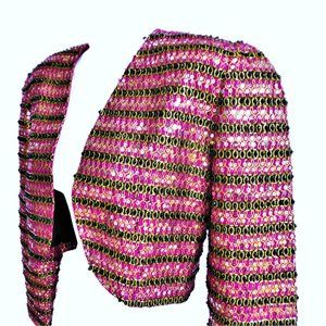 Vintage 80s Bolero Jacket Heavy Beaded Sequin Embroidery Lined Vegas Show S M